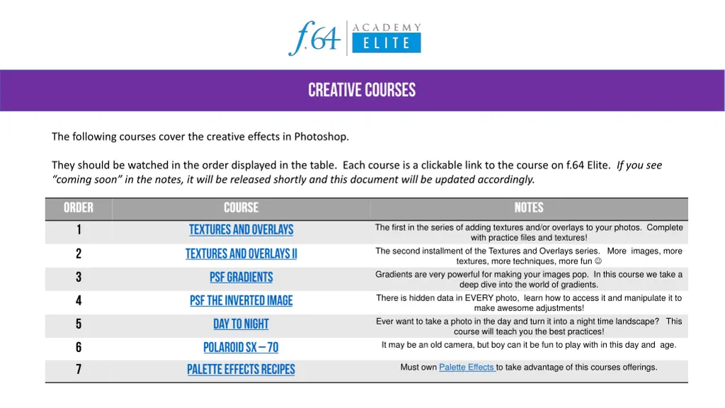 the following courses cover the creative effects