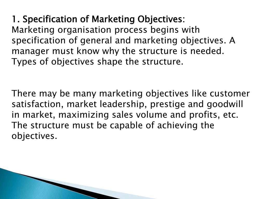 1 specification of marketing objectives marketing