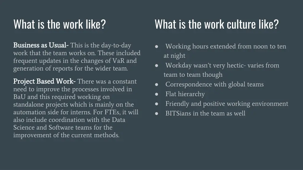 what is the work like