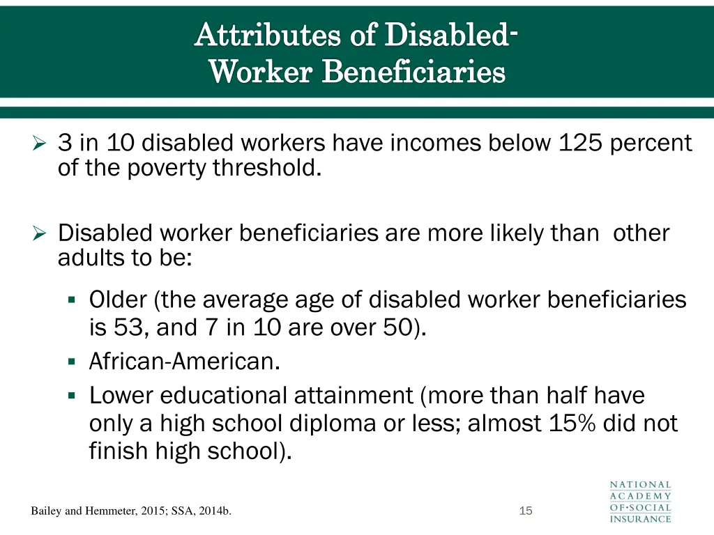 attributes of disabled worker beneficiaries