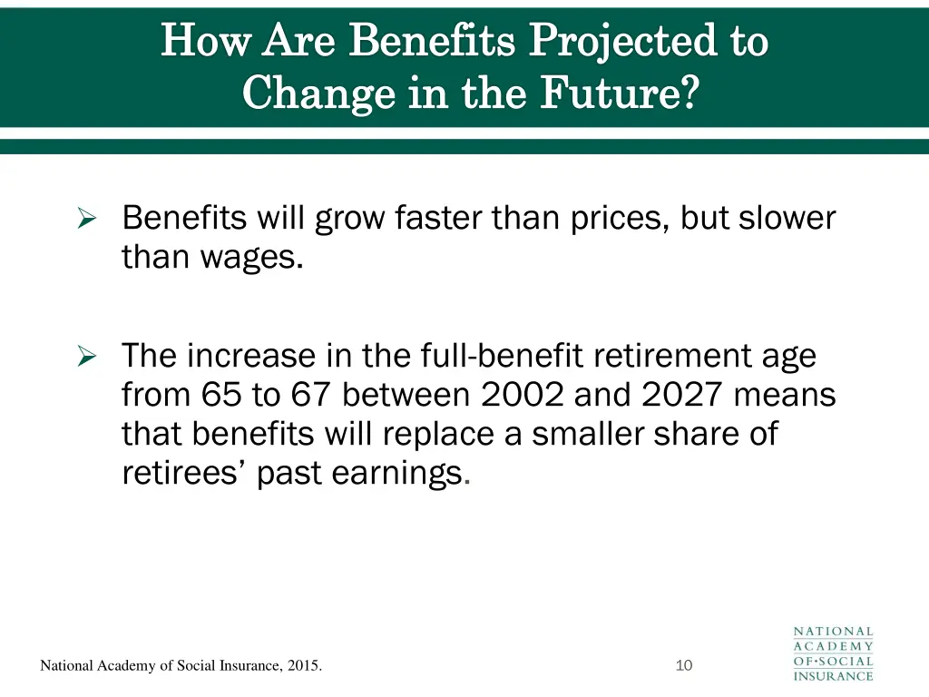 how are benefits projected to change in the future