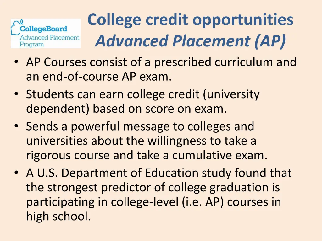 college credit opportunities advanced placement