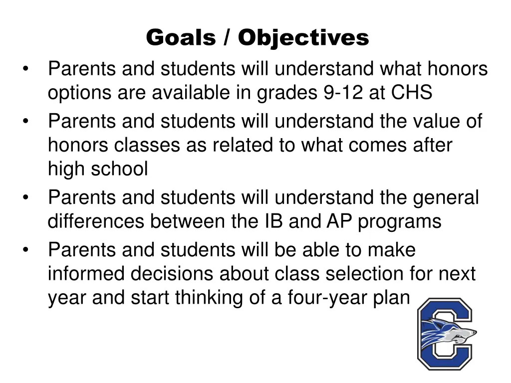 goals objectives parents and students will