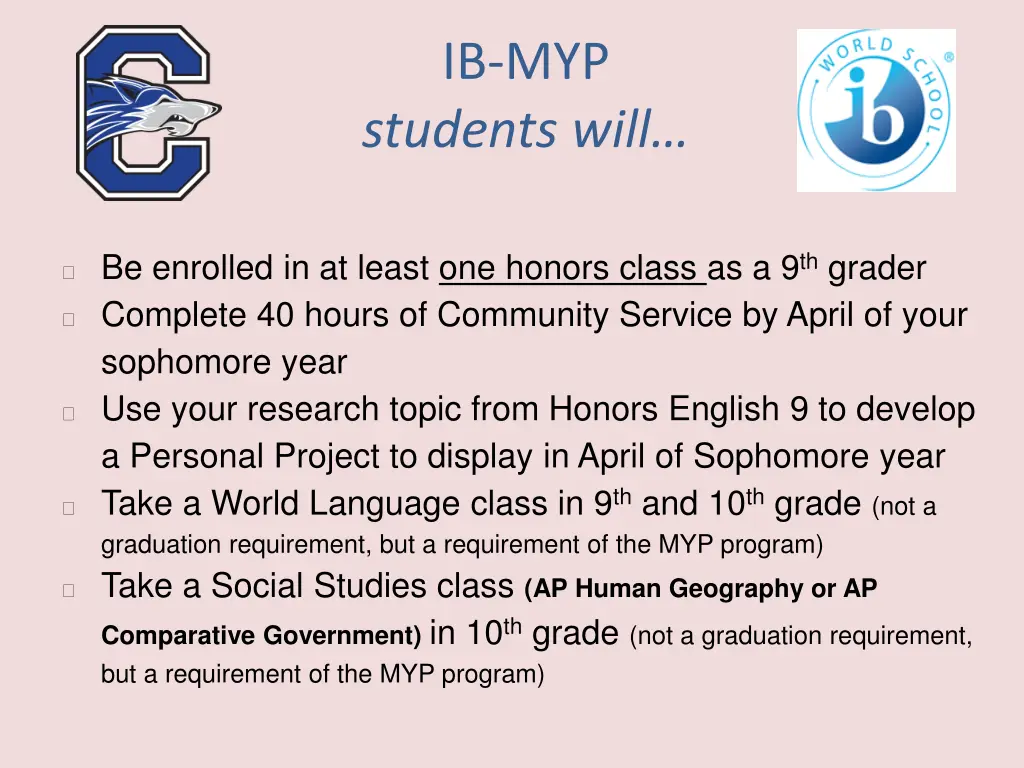 ib myp students will