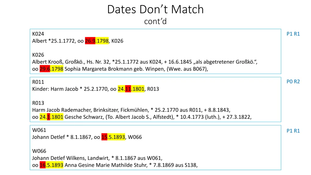 dates don t match cont d