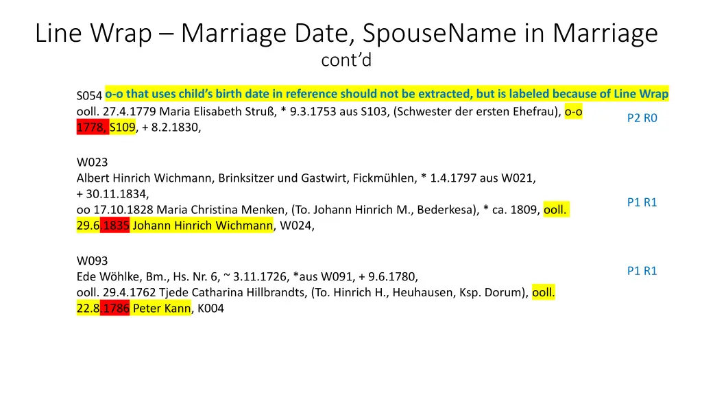 line wrap marriage date spousename in marriage 2