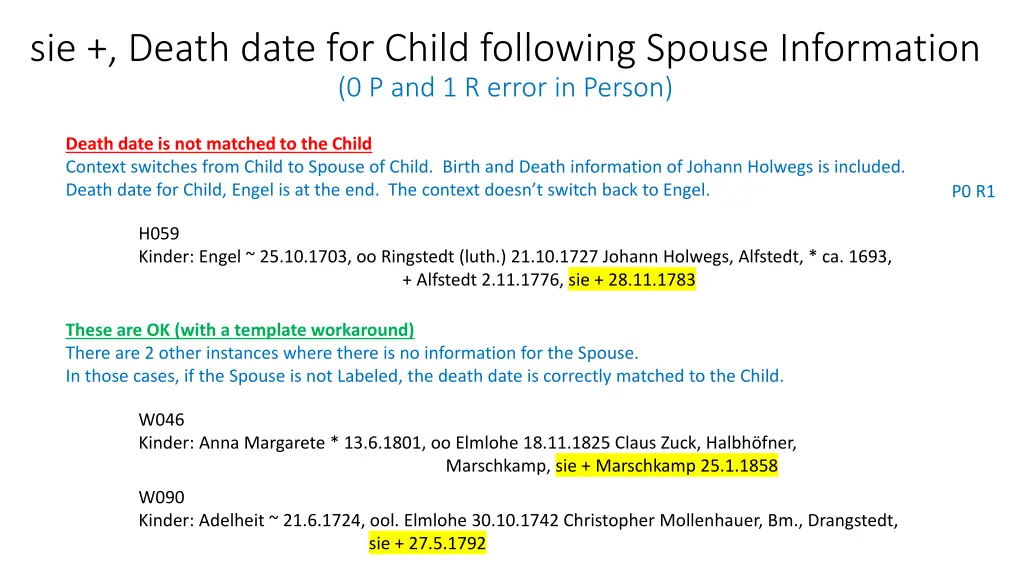 sie death date for child following spouse