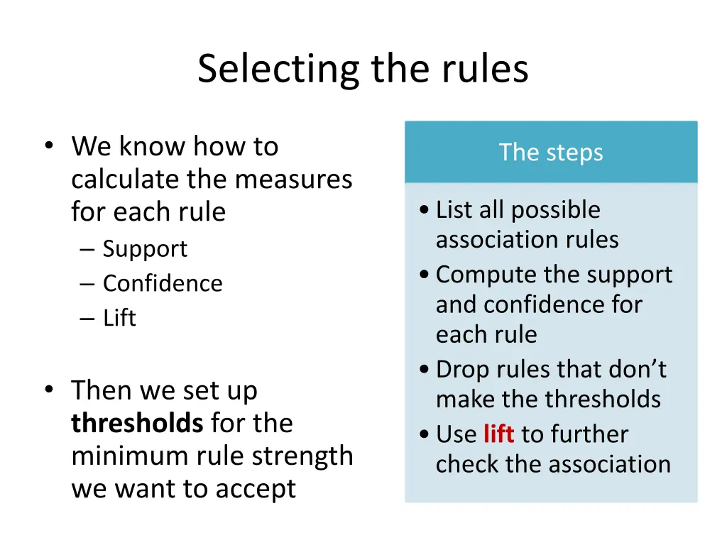selecting the rules