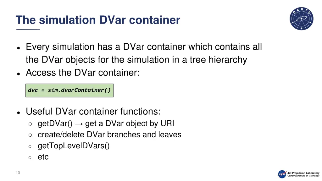 the simulation dvar container