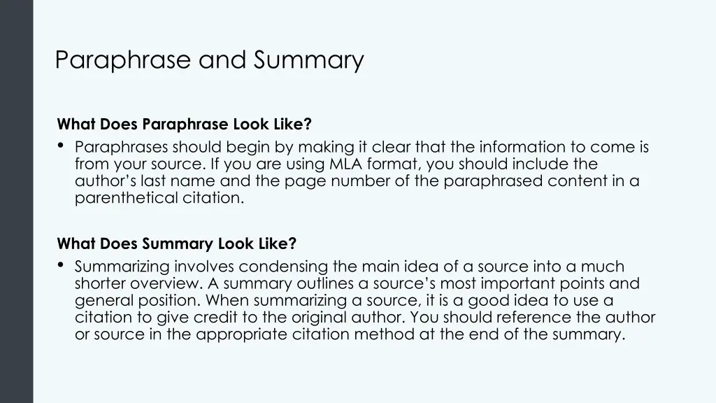 paraphrase and summary