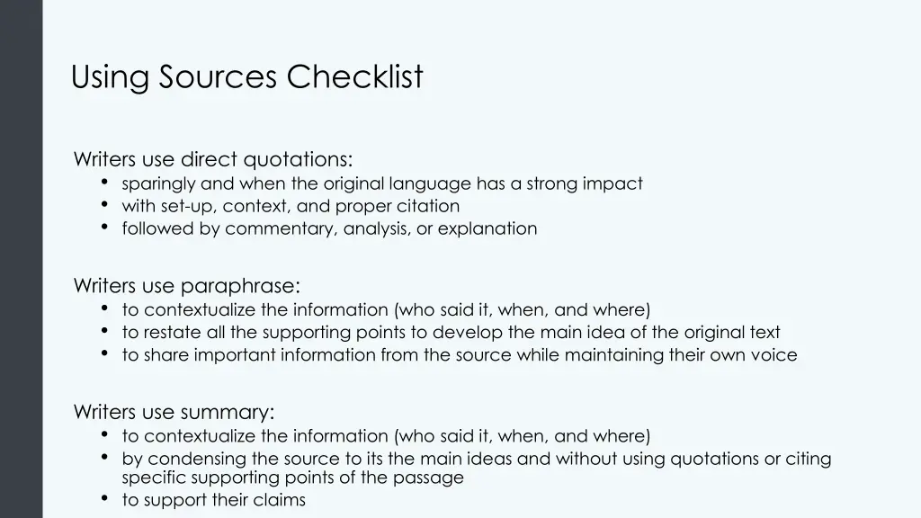 using sources checklist