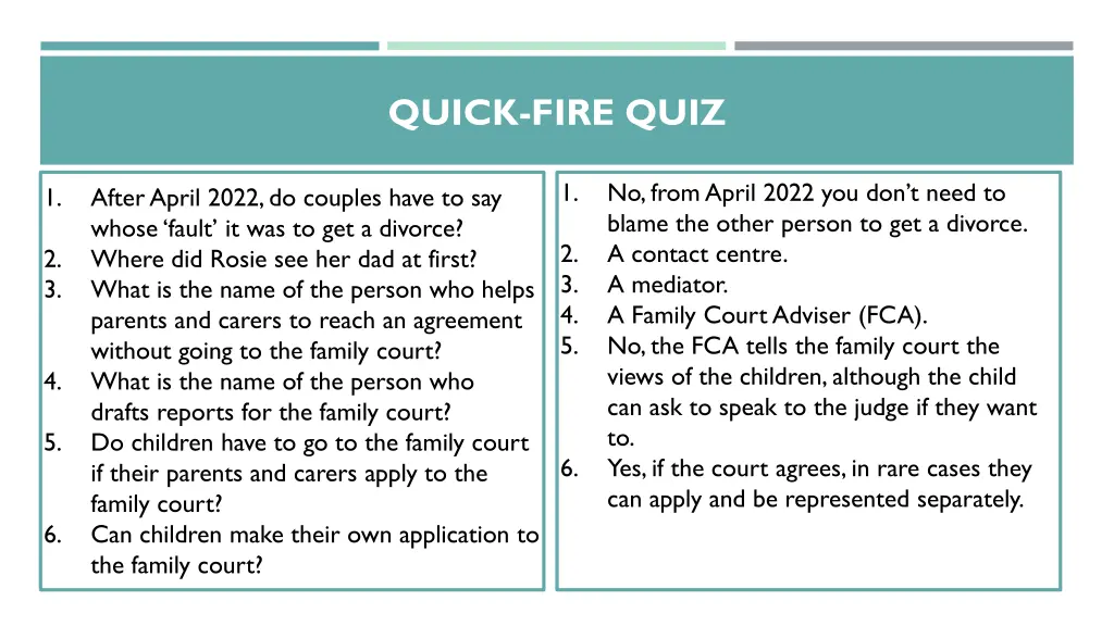 quick fire quiz