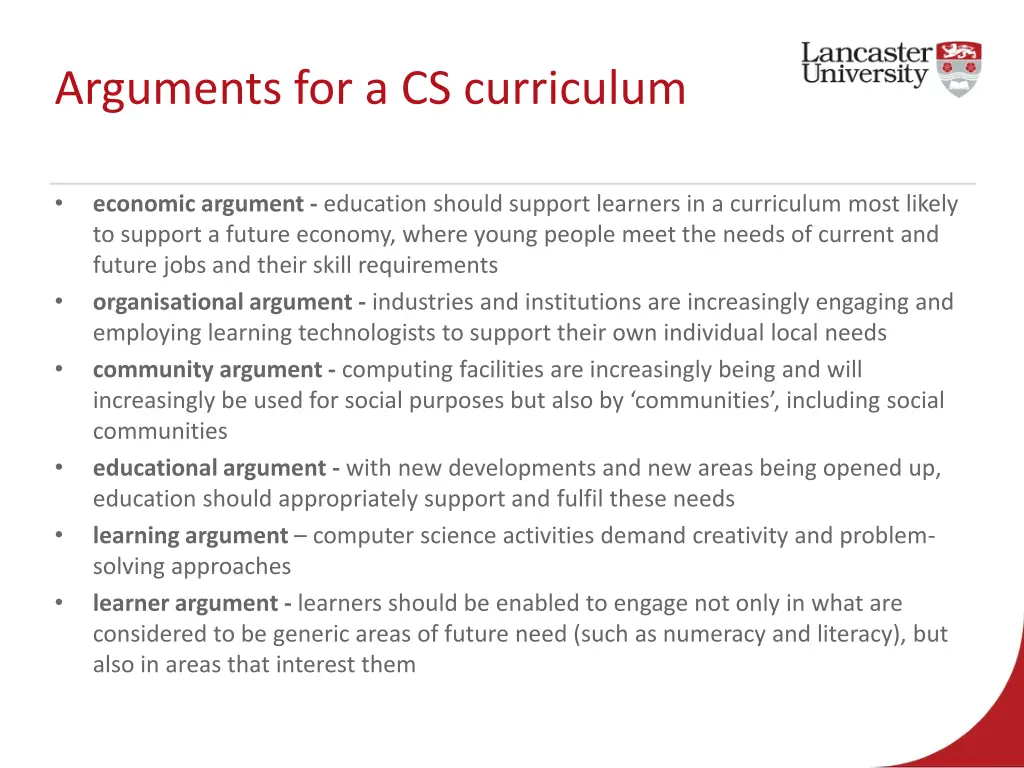 arguments for a cs curriculum