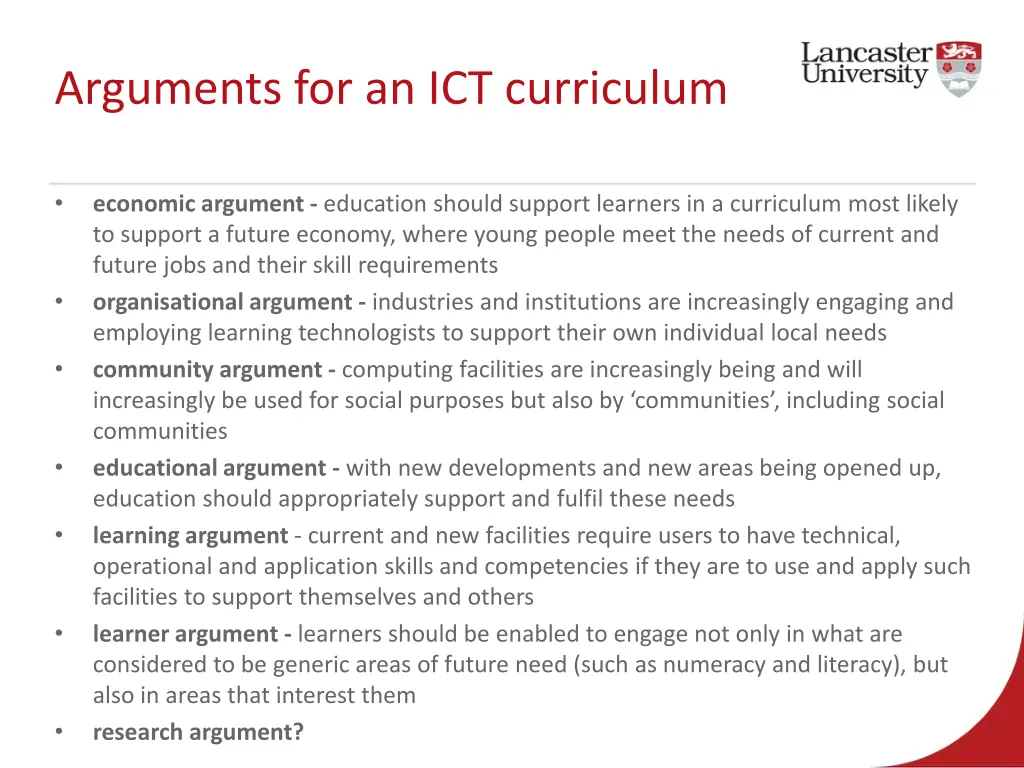 arguments for an ict curriculum