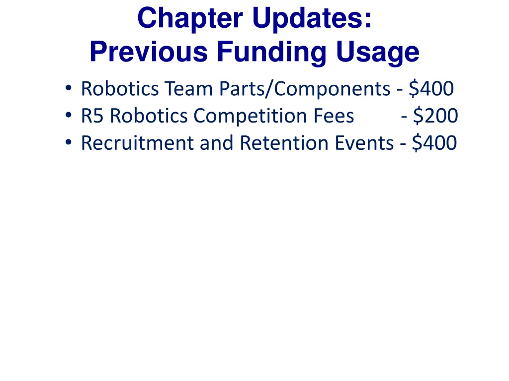 chapter updates previous funding usage robotics