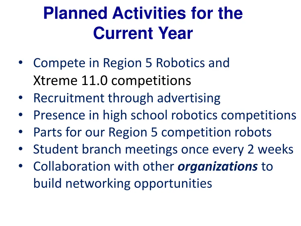 planned activities for the current year