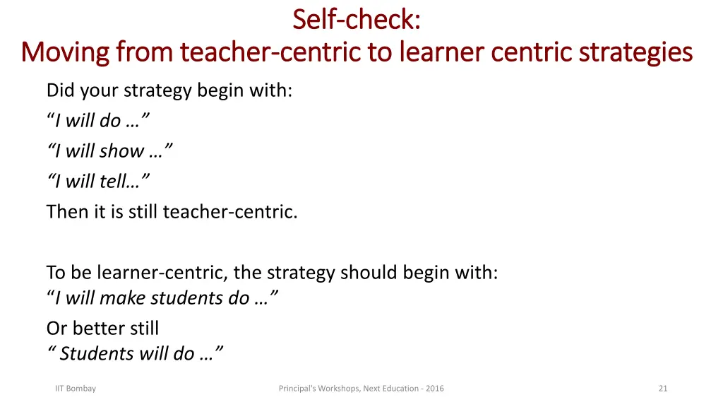 self self check check centric to learner centric