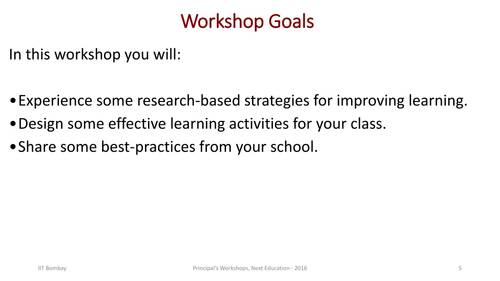 workshop goals workshop goals