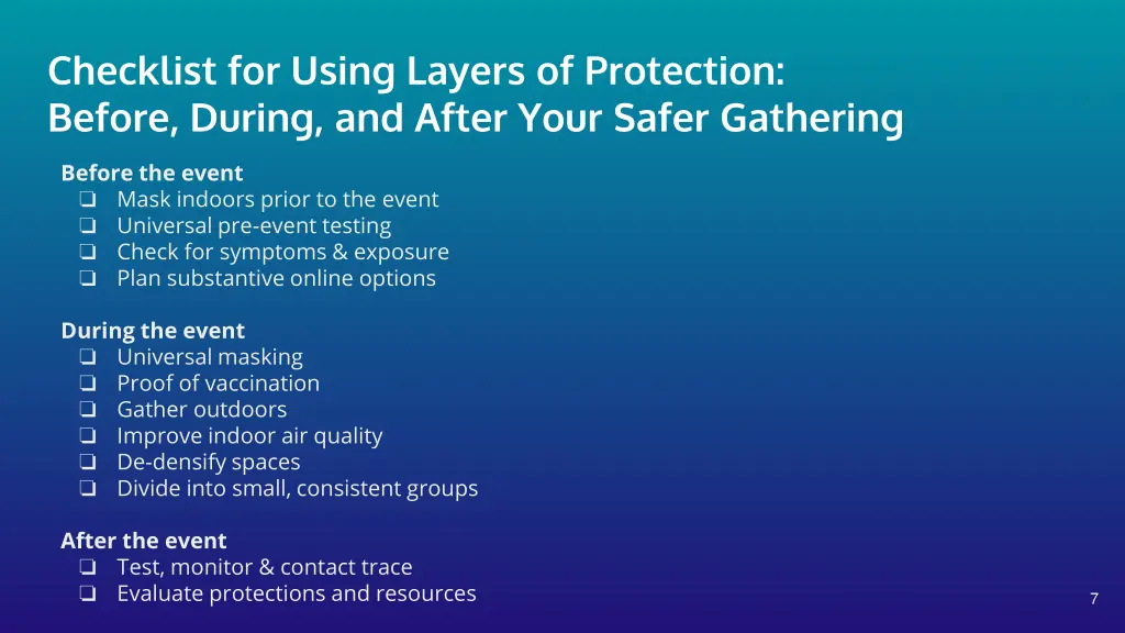 checklist for using layers of protection before