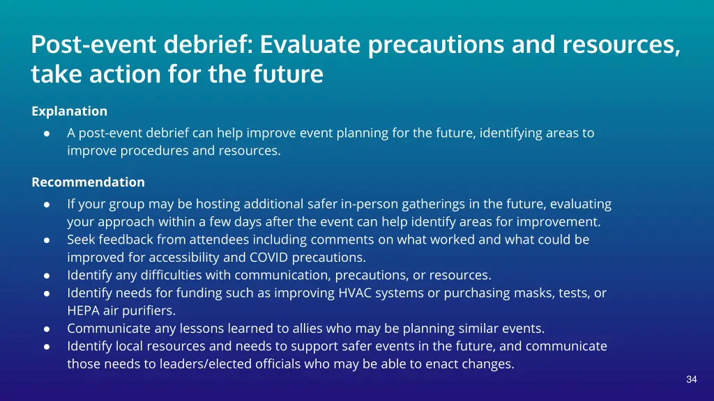 post event debrief evaluate precautions