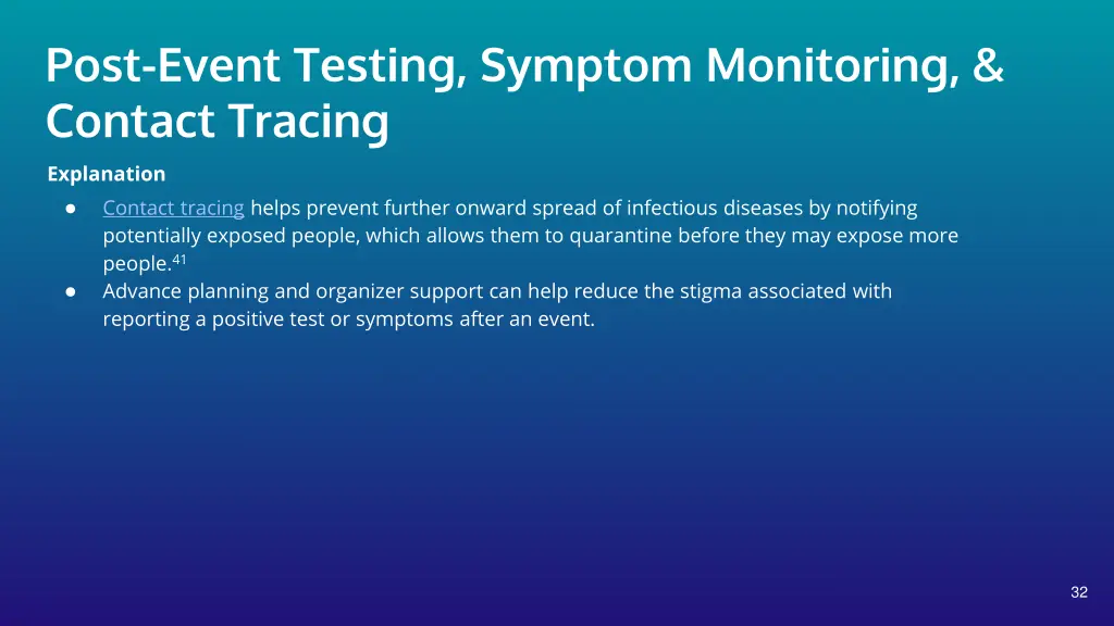 post event testing symptom monitoring contact