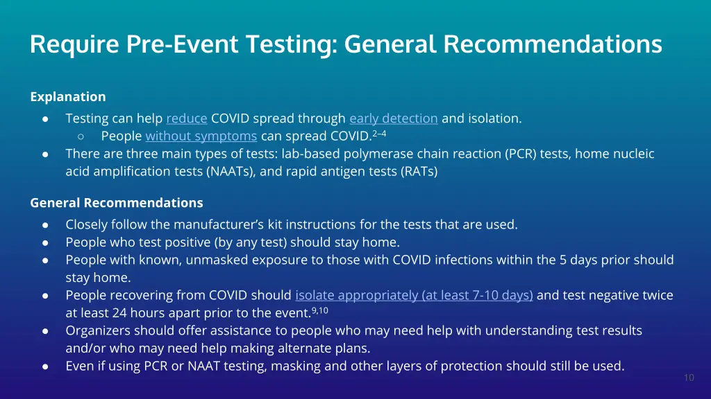require pre event testing general recommendations