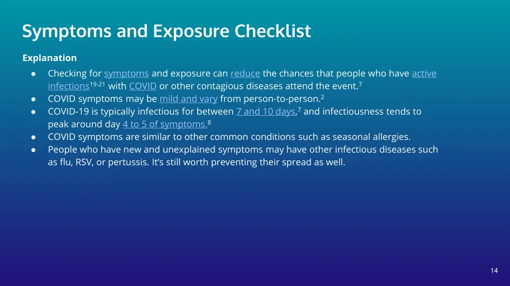 symptoms and exposure checklist