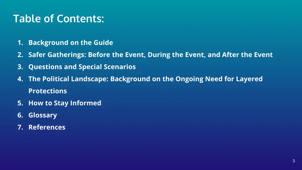 table of contents