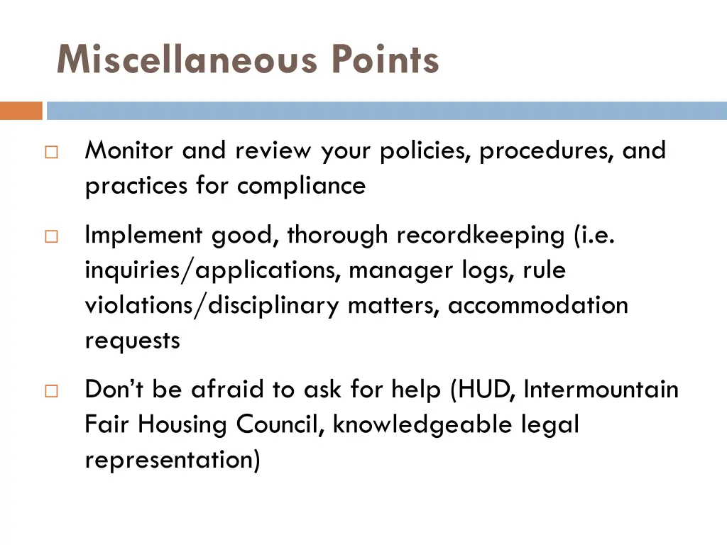 miscellaneous points