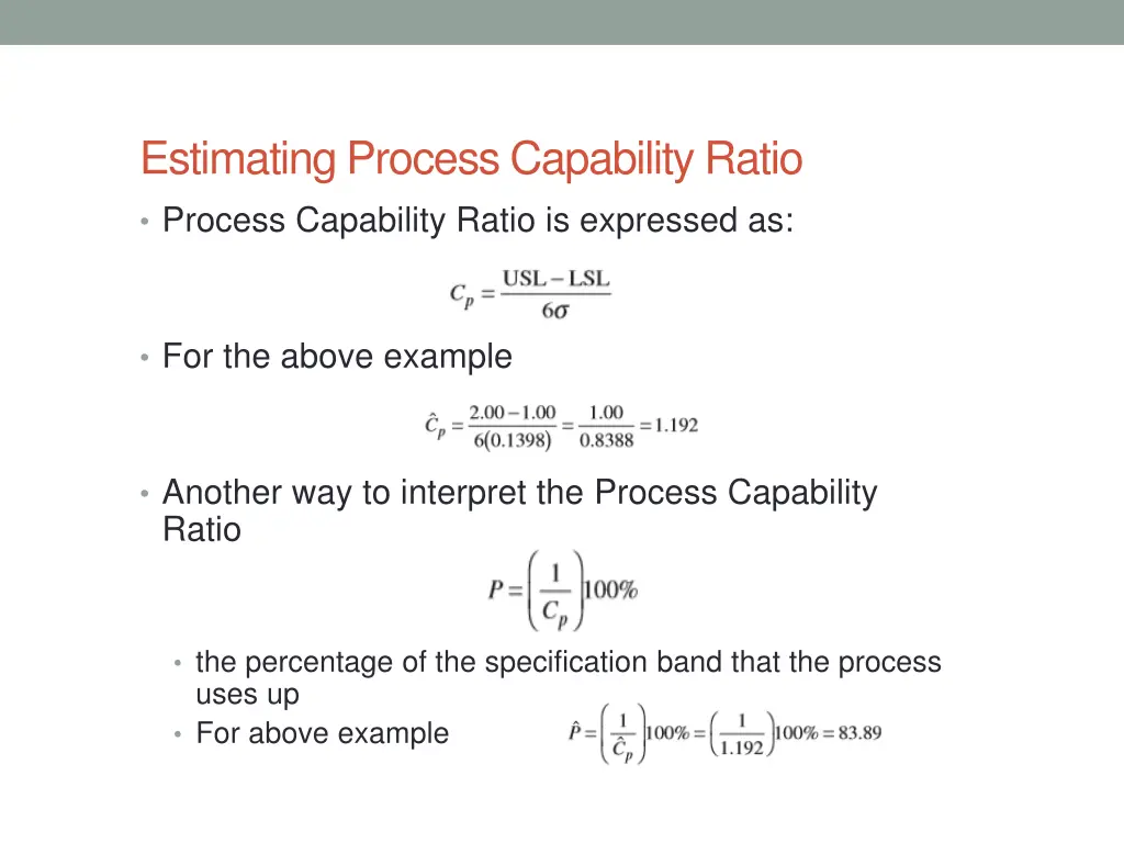 estimating process capability ratio