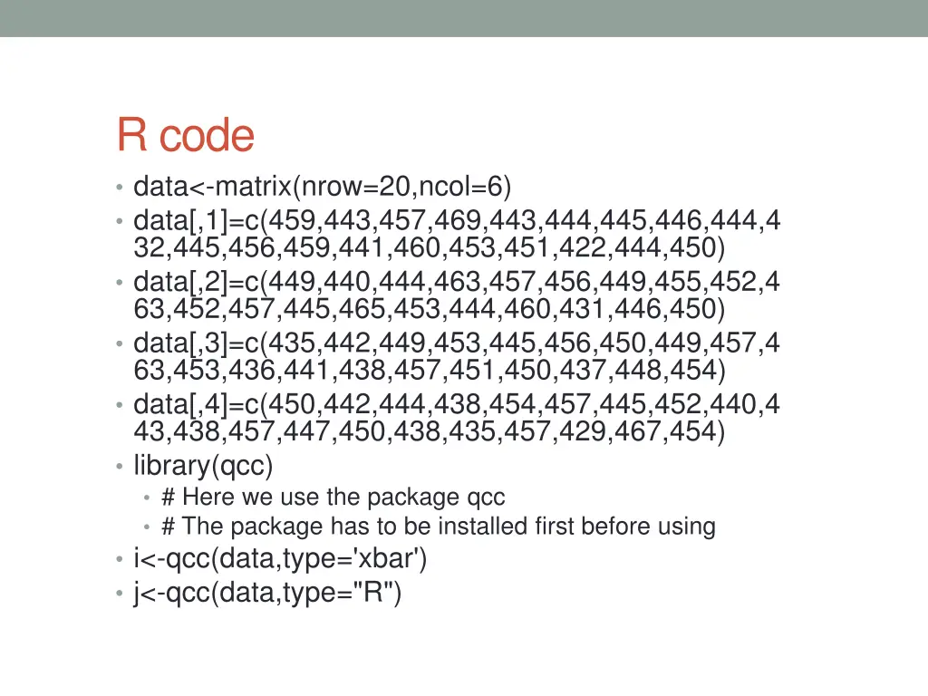 r code data matrix nrow 20 ncol 6 data