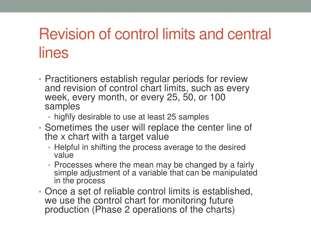 revision of control limits and central lines