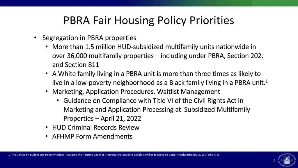 pbra fair housing policy priorities
