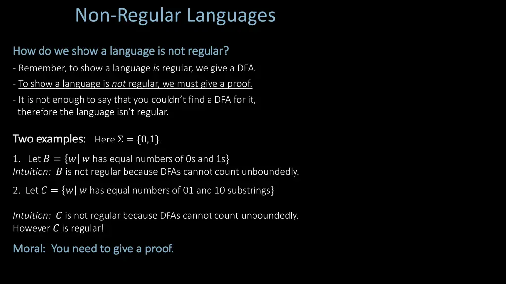 non regular languages