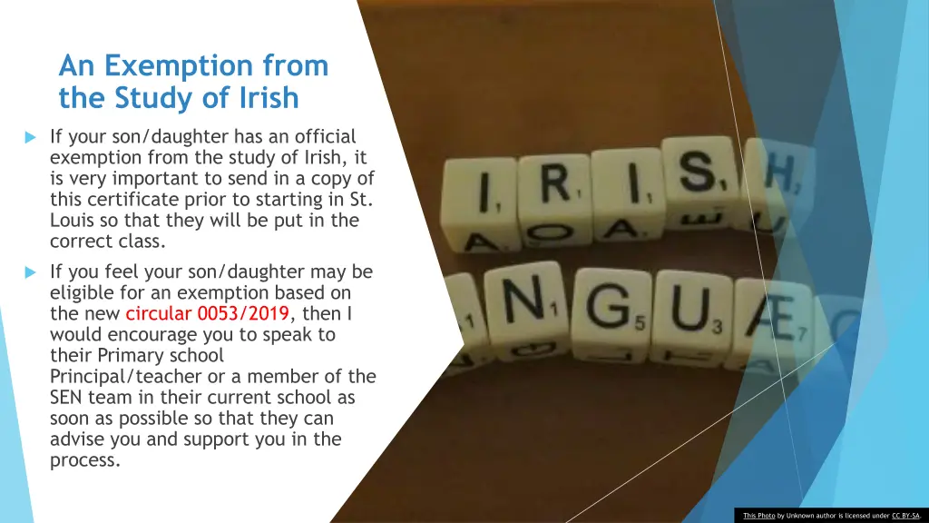 an exemption from the study of irish