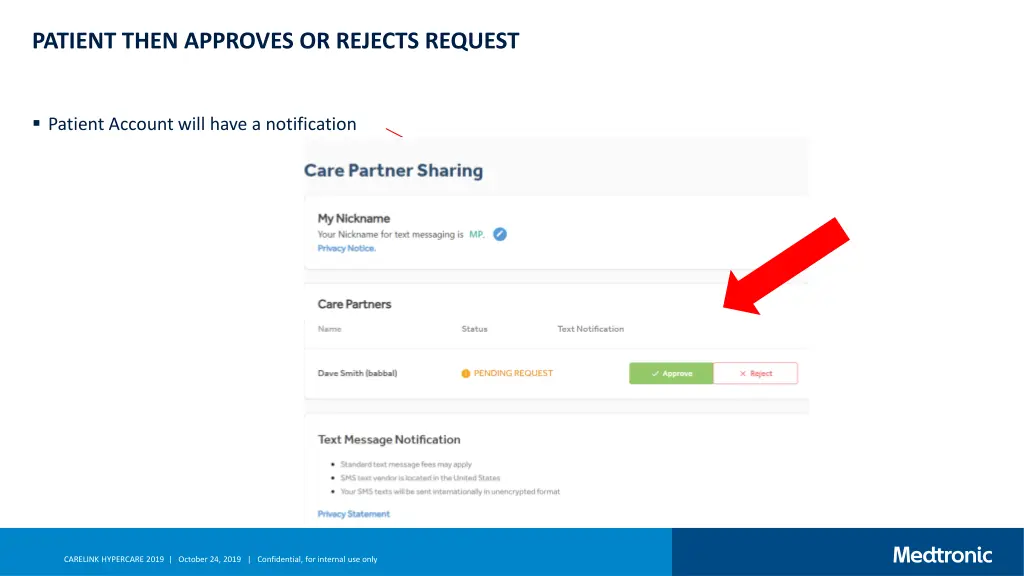 patient then approves or rejects request