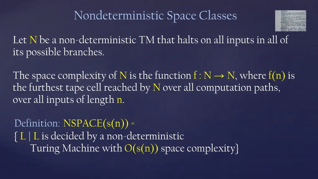 nondeterministic space classes