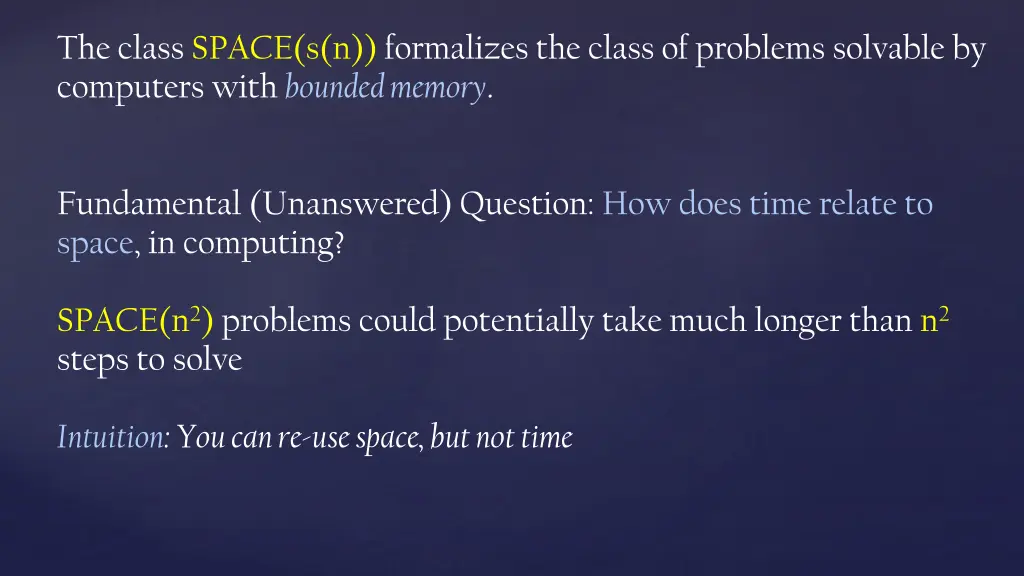 the class space s n formalizes the class