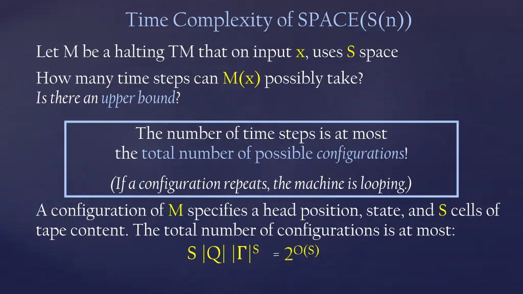 time complexity of space s n