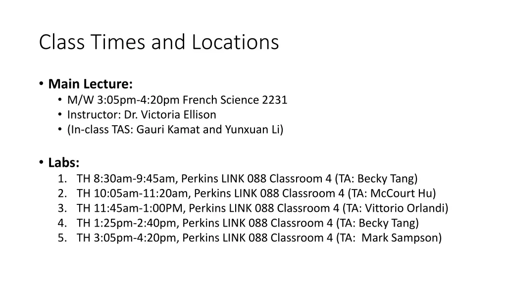 class times and locations