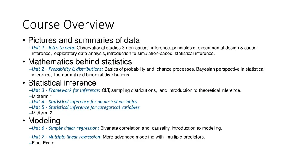 course overview pictures and summaries of data