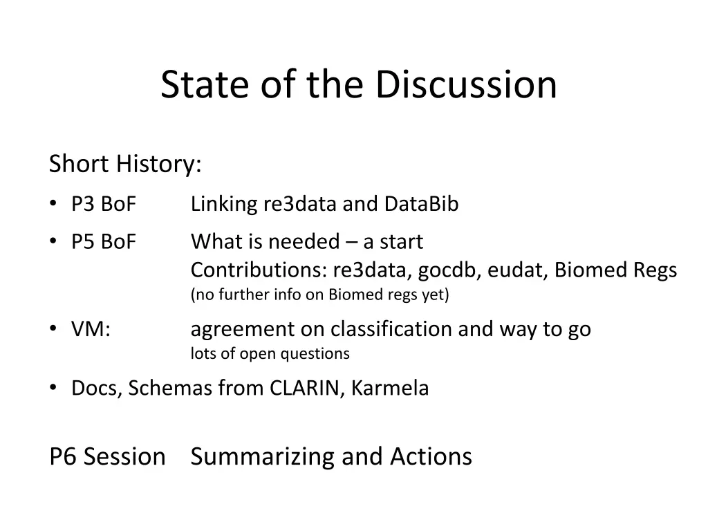 state of the discussion