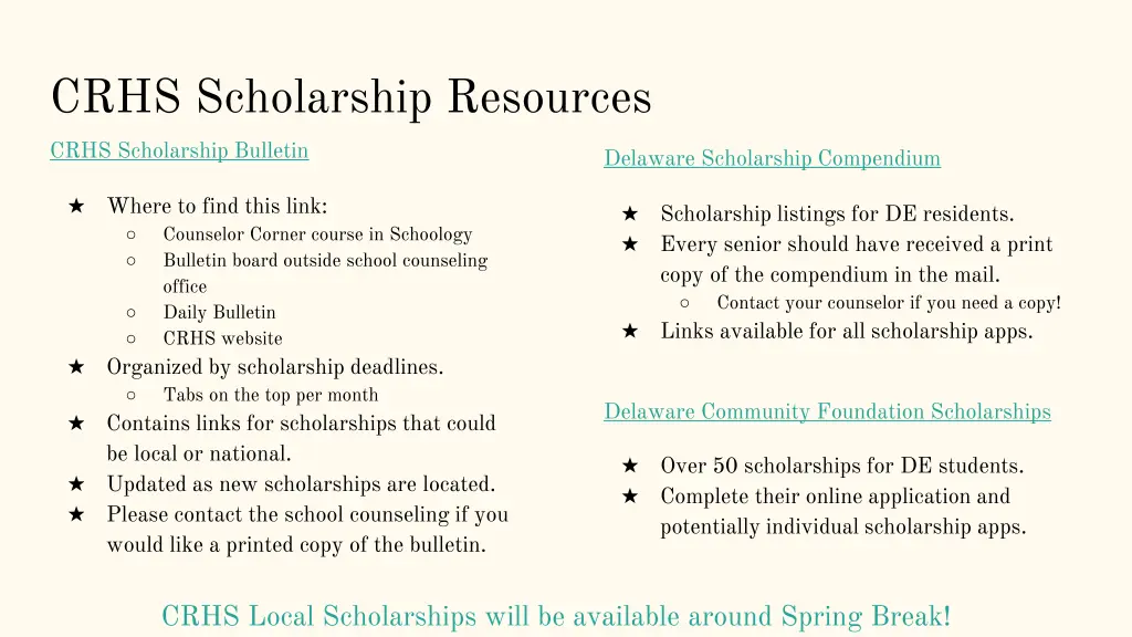 crhs scholarship resources