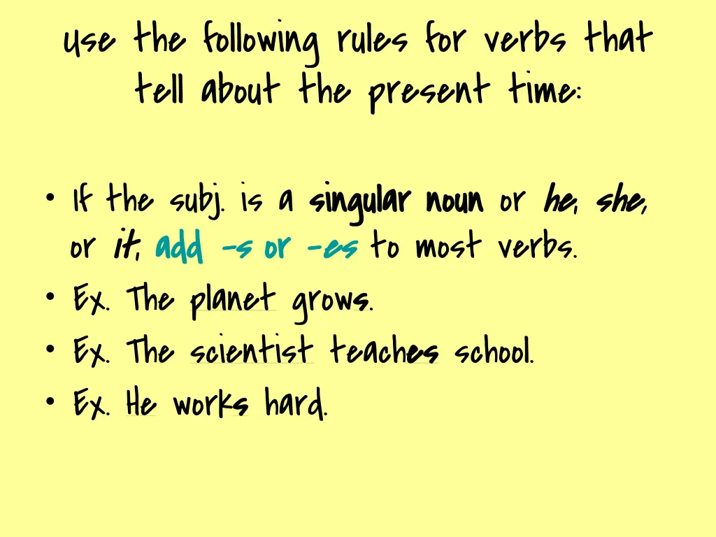 use the following rules for verbs that tell about