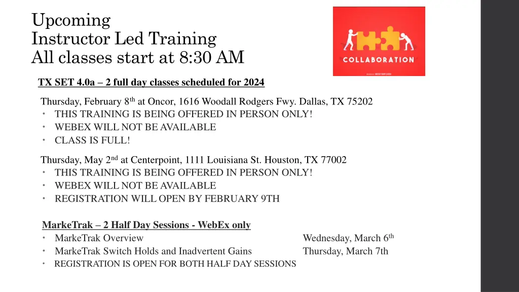 upcoming instructor led training all classes