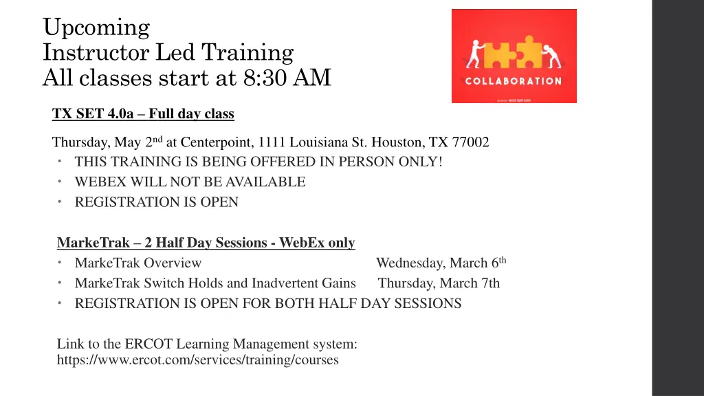 upcoming instructor led training all classes