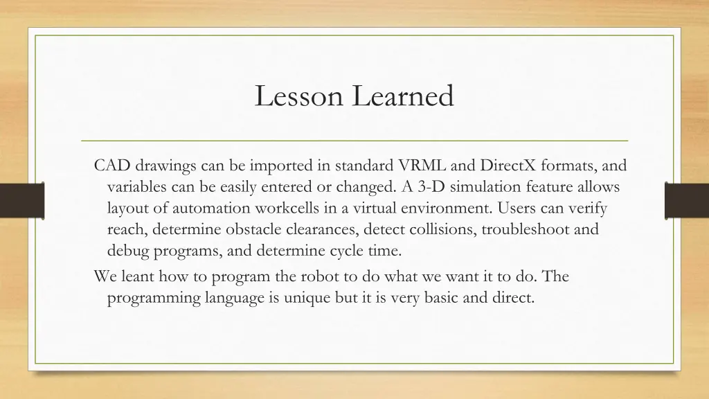lesson learned