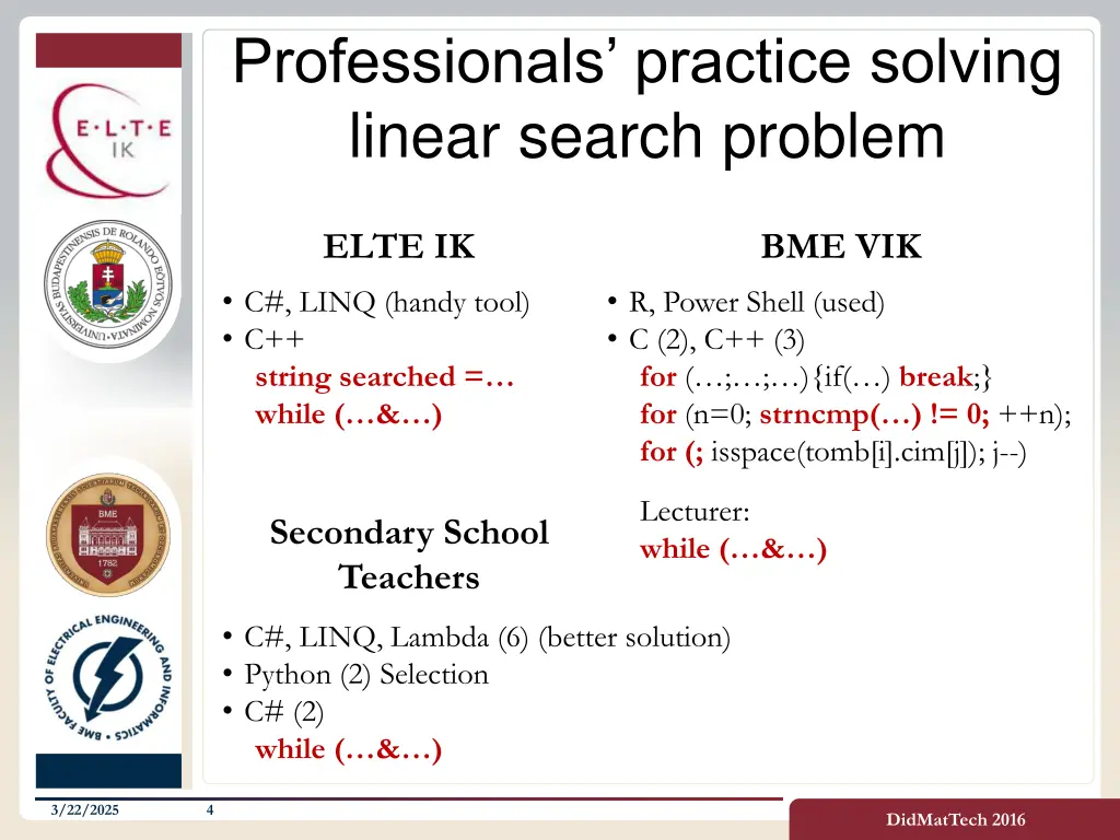professionals practice solving linear search
