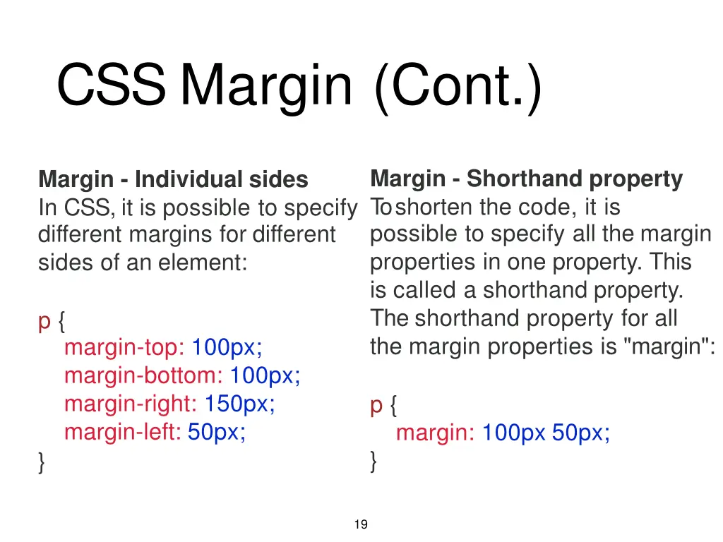 css margin cont