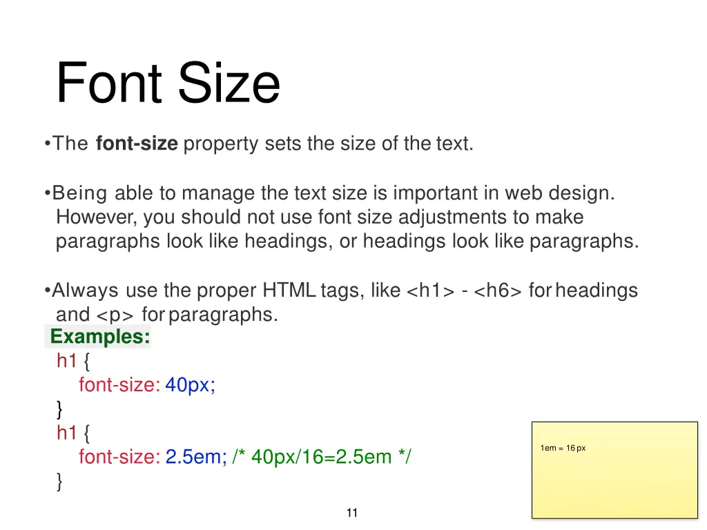 font size